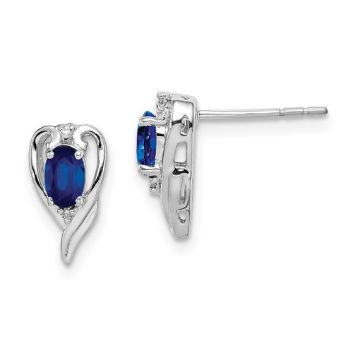 Lex & Lu Sterling Silver w/Rhodium Diamond & Sapphire Post Earrings LAL111889 - Lex & Lu