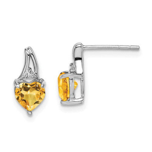 Lex & Lu Sterling Silver w/Rhodium Diamond Citrine Heart Post Earrings - Lex & Lu