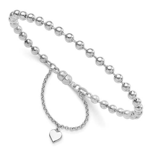 Lex & Lu Sterling Silver w/Rhodium Beaded Dangling Heart Magnetic Clasp Bracelete 7.5'' - Lex & Lu