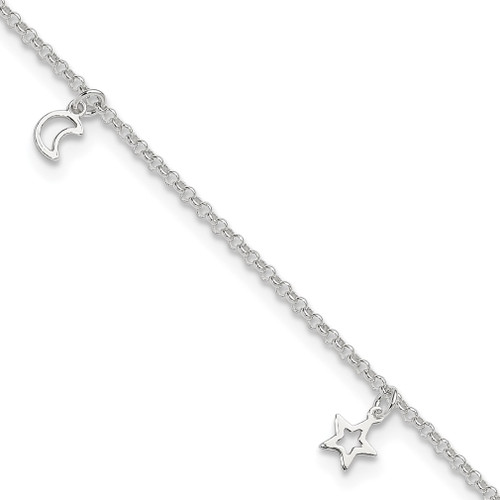 Lex & Lu Sterling Silver Moon and Stars Anklet 9'' - Lex & Lu