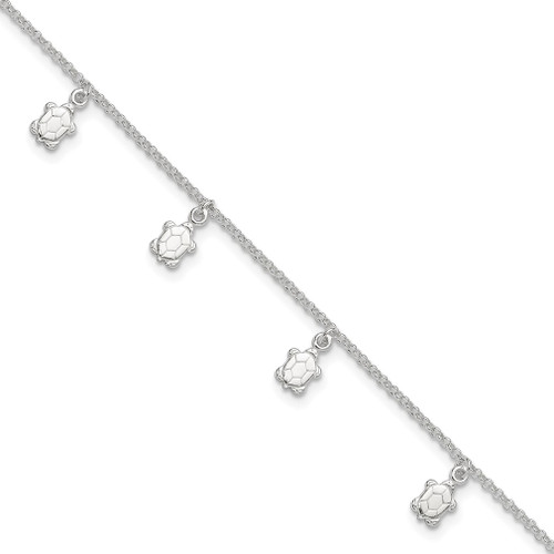 Lex & Lu Sterling Silver Polished Turtle Anklet 9'' - Lex & Lu