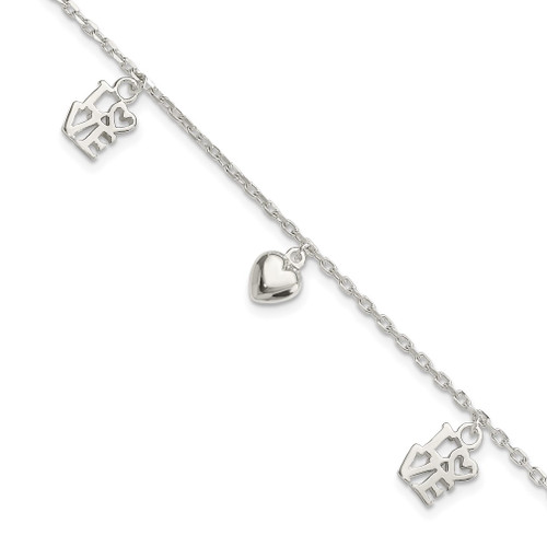 Lex & Lu Sterling Silver Heart & Love Charm Bracelet 7.5'' - Lex & Lu