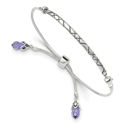 Lex & Lu Sterling Silver Reflections Purple Crystals Adj. Bracelet - Lex & Lu