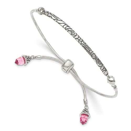 Lex & Lu Sterling Silver Pink Crystals Briolette Adjustable Bracelet - Lex & Lu
