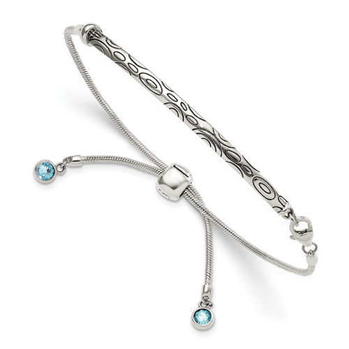 Lex & Lu Sterling Silver Blue Crystals Rd Bezel Adj. Bracelet - Lex & Lu