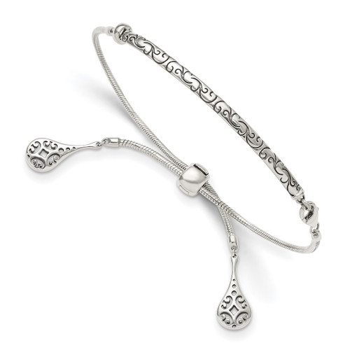 Lex & Lu Sterling Silver Filigree Drops Adjustable Bracelet - Lex & Lu