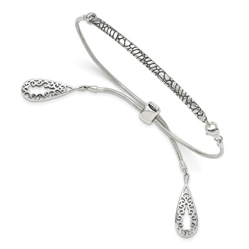 Lex & Lu Sterling Silver Filigree Teardrops Adjustable Bracelet - Lex & Lu