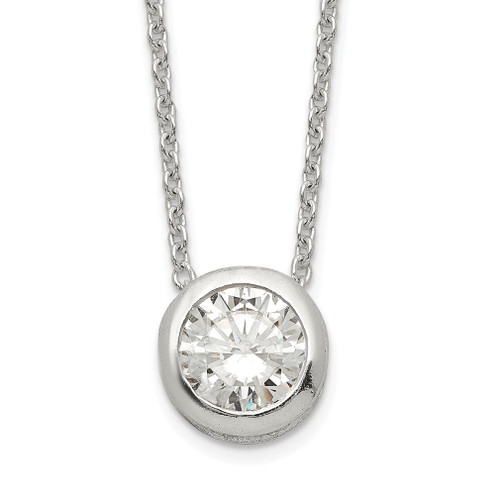 Lex & Lu Sterling Silver Polished CZ Necklace 18'' - Lex & Lu