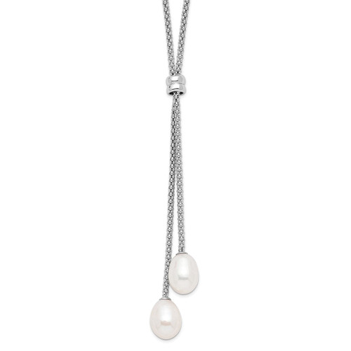 Lex & Lu Sterling Silver w/Rhodium Bead and 7-8mm White FWC Pearl Dangle Necklace - Lex & Lu