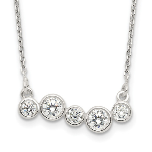 Lex & Lu Sterling Silver Polished 5 Bezel Set CZs 16'' Necklace - Lex & Lu