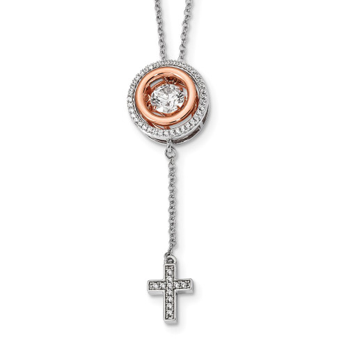 Lex & Lu Sterling Silver Plat-plated Rose-tone Vibrant Swar Zircon Cross Necklace - Lex & Lu