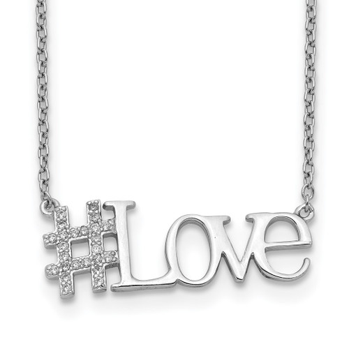 Lex & Lu Sterling Silver w/Rhodium CZ 18'' Hashtag Love Necklace - Lex & Lu