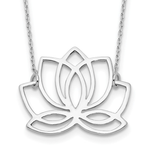 Lex & Lu Sterling Silver Polished Lotus Flower 18'' Necklace 18'' - Lex & Lu