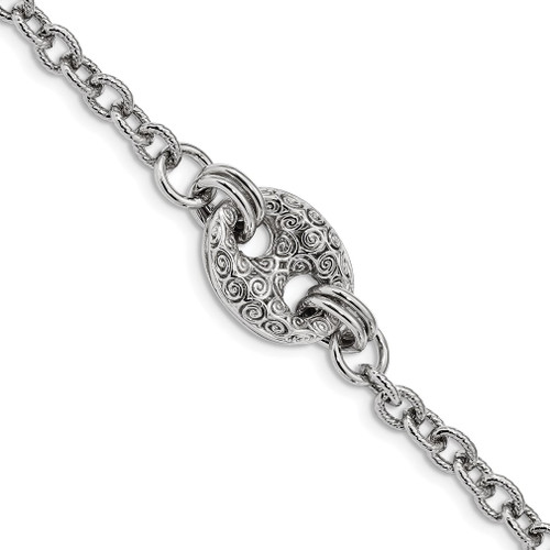 Lex & Lu Sterling Silver w/Rhodium Fancy Swirls Bracelet 7.5'' - Lex & Lu