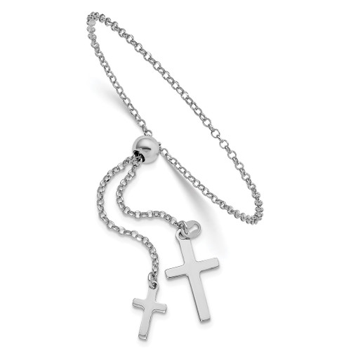 Lex & Lu Sterling Silver w/Rhodium Cross Adjustable 5'' to 8.75'' Bracelet - Lex & Lu