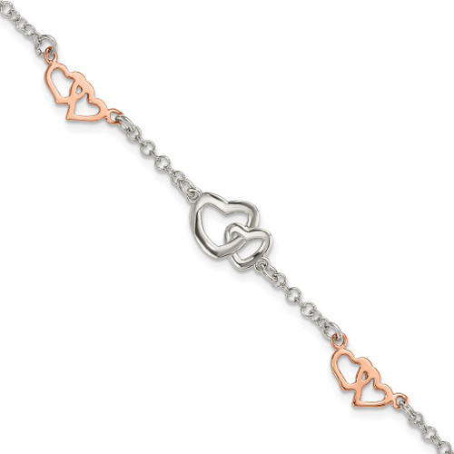 Lex & Lu Sterling Silver Rose Gold-plated Polished Heart Bracelet 7.5'' - Lex & Lu