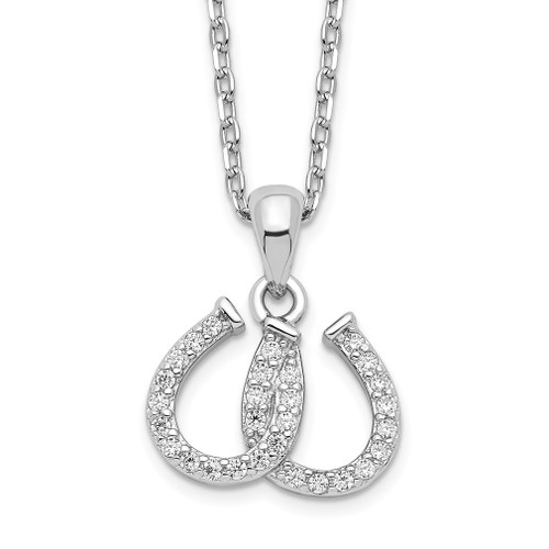 Lex & Lu Sterling Silver w/Rhodium CZ Double Horseshoe Necklace 15.5'' - Lex & Lu