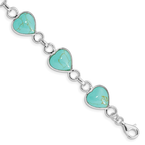 Lex & Lu Sterling Silver Polished Heart-shaped Turquoise Bracelet 7'' - Lex & Lu