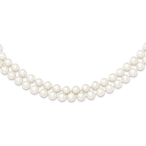 Lex & Lu Sterling Silver w/Rhodium 7.5-8.5mm White FWC Pearl 2-Strand Necklace - Lex & Lu