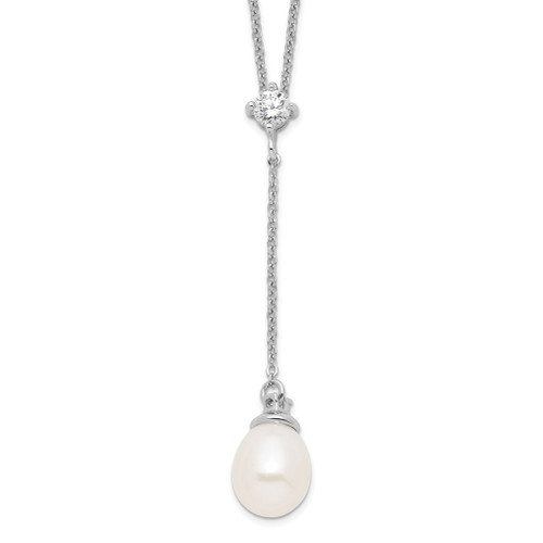 Lex & Lu Sterling Silver RH 8-9mm White Rice FWC Pearl CZ Necklace 18'' - Lex & Lu