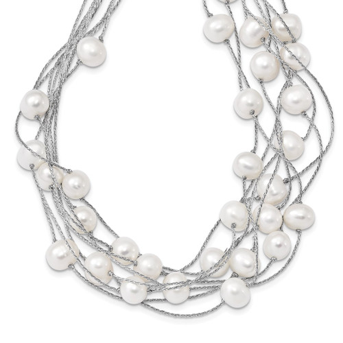 Lex & Lu Sterling Silver RH 8-10mm Wt Rice FWC Pearl Multi-strand Necklace 18'' - Lex & Lu