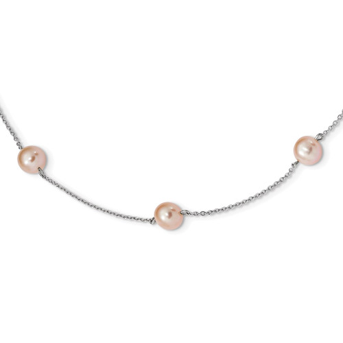 Lex & Lu Sterling Silver RH 7-8mm Pink Round FWC Pearl 9 Station Necklace 18'' - Lex & Lu