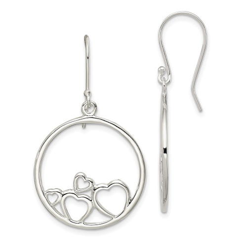 Lex & Lu Sterling Silver Polished Open Hearts Circle Dangle Earrings - Lex & Lu