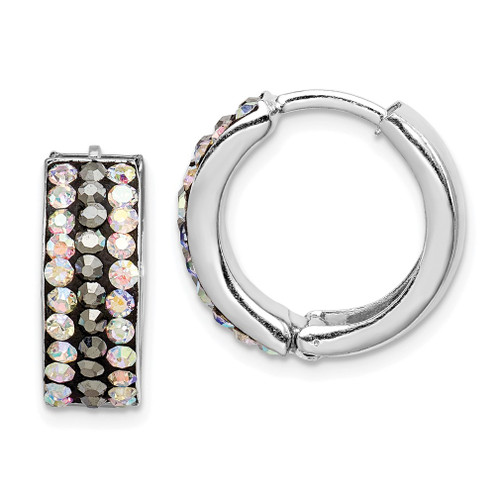 Lex & Lu Sterling Silver Grey & Rainbow Preciosa Crystal Hinged Hoop Earrings - Lex & Lu