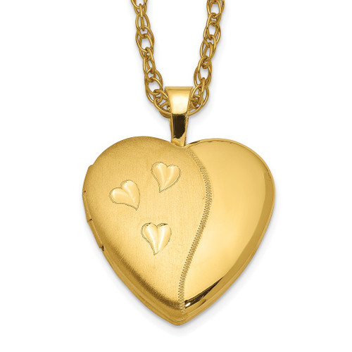 Lex & Lu 1/20 Gold Filled 16mm Satin and Polished Heart Locket - Lex & Lu