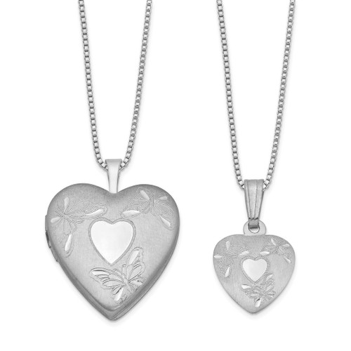 Lex & Lu Sterling Silver w/Rhodium Satin Butterfly Heart Locket Necklace Set - Lex & Lu