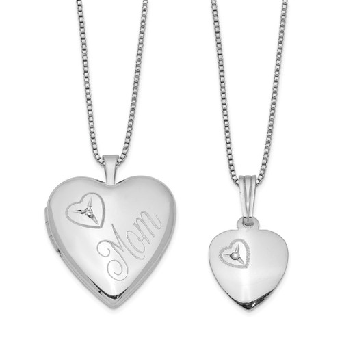 Lex & Lu Sterling Silver w/Rhodium Diamond Heart Locket Necklace Set LAL113560 - Lex & Lu