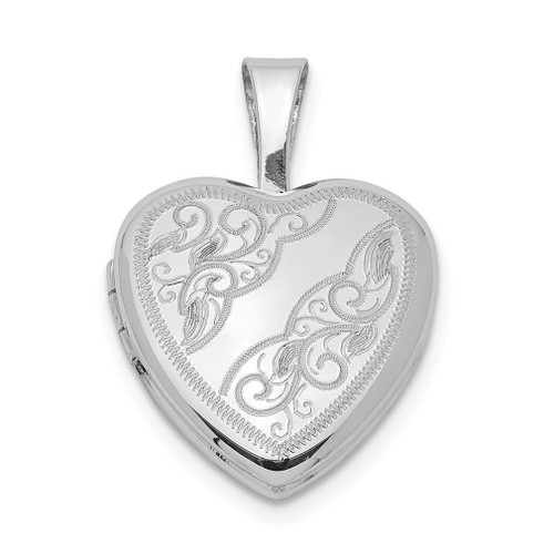 Lex & Lu Sterling Silver w/Rhodium Side Swirls 12mm Heart Locket - Lex & Lu