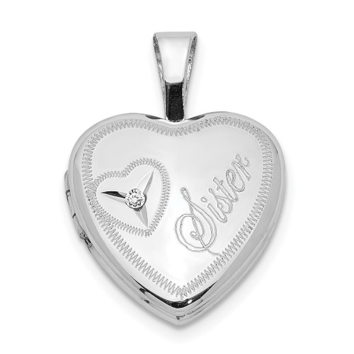 Lex & Lu Sterling Silver w/Rhodium & Diamond Sister Heart 12mm Heart Locket - Lex & Lu