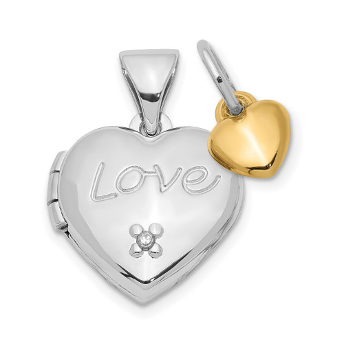 Lex & Lu Sterling Silver w/Rhodium w/Gold-plated Dia w/Charm Heart Locket - Lex & Lu