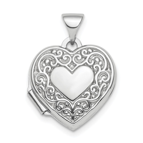 Lex & Lu Sterling Silver w/Rhodium Polished Fancy Scroll 15mm Heart Locket - Lex & Lu