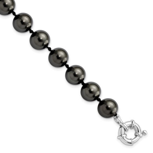 Lex & Lu Sterling Silver Majestik 10-11mm Blk Bead Hand Knotted Bracelet 7.5'' - Lex & Lu