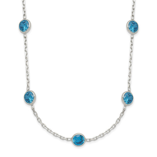 Lex & Lu Sterling Silver Blue CZ Necklace 18" - Lex & Lu