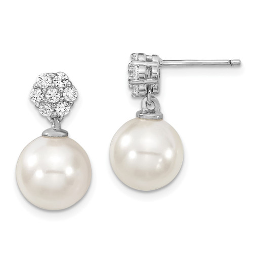 Lex & Lu Sterling Silver 10-11mm White Shell Pearl CZ Dangle Earrings LAL113873 - Lex & Lu