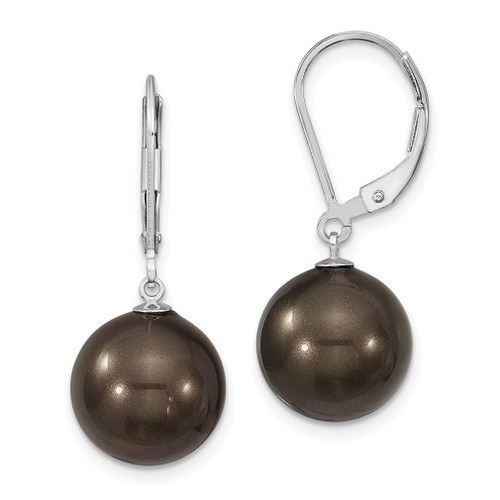 Lex & Lu Sterling Silver Majestik 12-13mm Round Blk Bead Leverback Earrings - Lex & Lu