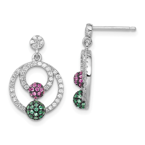 Lex & Lu Sterling Silver Multi CZ Brilliant Embers Polished Circle Post Earrings - Lex & Lu