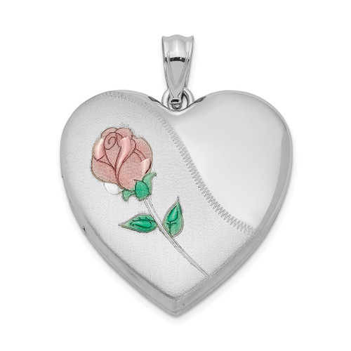 Lex & Lu Sterling Silver 24mm Satin, Enameled, D/C Rose Locket - Lex & Lu