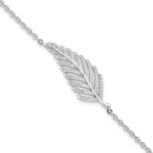 Lex & Lu Sterling Silver CZ Brilliant Embers Feather Bracelet 7'' - Lex & Lu