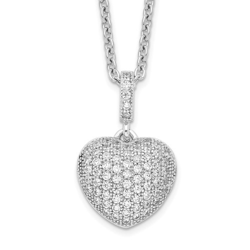 Lex & Lu Sterling Silver & CZ Brilliant Embers Heart Necklace 18'' LAL114209 - Lex & Lu