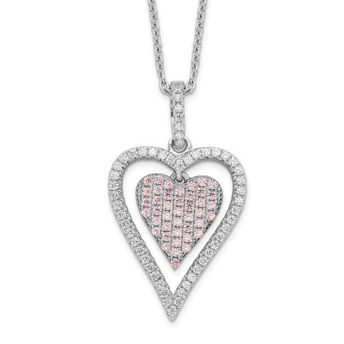 Lex & Lu Sterling Silver & CZ Brilliant Embers Heart Necklace 18'' LAL114413 - Lex & Lu