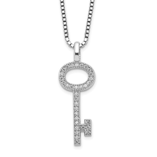 Lex & Lu Sterling Silver & CZ Brilliant Embers Key Necklace 18'' - Lex & Lu