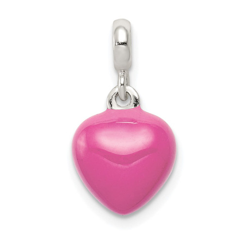 Lex & Lu Sterling Silver Pink Enamel Heart Enhancer LAL114587 - Lex & Lu