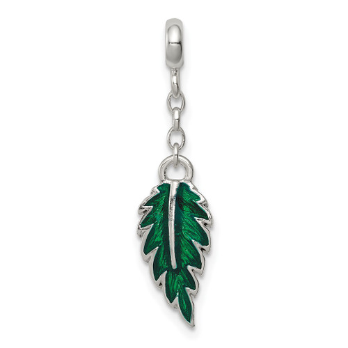 Lex & Lu Sterling Silver Green Enameled Leaf 1/2'' Dangle Enhancer - Lex & Lu