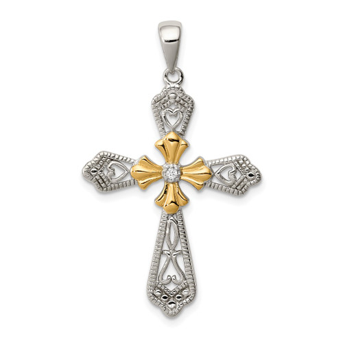 Lex & Lu Sterling Silver Vermeil CZ Cross Pendant - Lex & Lu