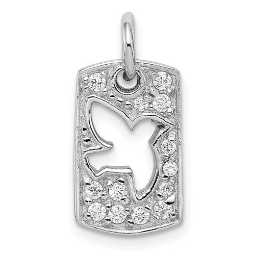 Lex & Lu Sterling Silver w/Rhodium Peace CZ Dove Charm - Lex & Lu