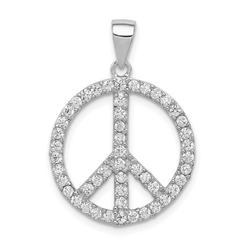 Lex & Lu Sterling Silver CZ Peace Symbol Pendant - Lex & Lu